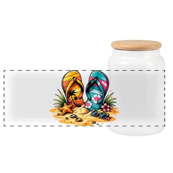 Flip Flops on the Beach Illustration - Panoramic Cookie Jar with Wooden Lid - white - Front