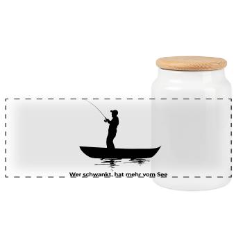 Nachtboot Silhouette auf Wasser - Panorama Keksdose mit Holzdeckel - Weiß - Vorne