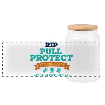 Rip Pull Protect Trading Cards Booster Pack - Panorama Keksdose mit Holzdeckel - Weiß - Vorne
