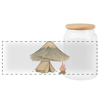 Aquarell Vulkancamping - Panorama Keksdose mit Holzdeckel - Weiß - Vorne