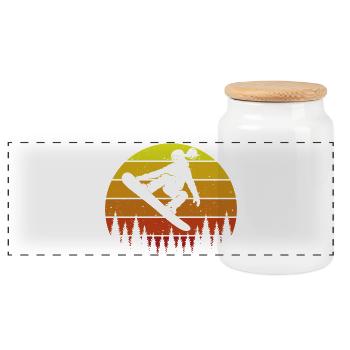 Retro Snowboarderin Slopestyle Wintersport Wald - Panorama Keksdose mit Holzdeckel - Weiß - Vorne