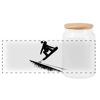 Snowboarder Slopestyle Action Freestyle Jump - Panoramic Cookie Jar with Wooden Lid - white - Front