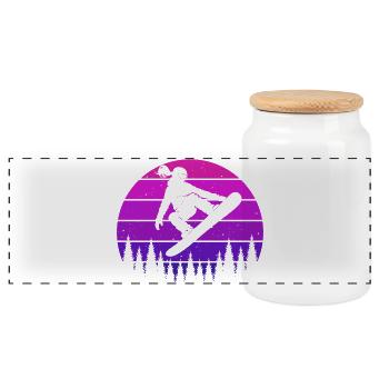 Retro Snowboarderin Slopestyle Wintersport Wald - Panorama Keksdose mit Holzdeckel - Weiß - Vorne