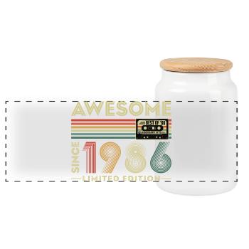Cadeau de 40e anniversaire 1986 Vintage Rétro - Boîte à biscuits avec couvercle en bois - blanc - Devant