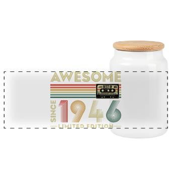 80th Birthday Gift 1946 Vintage Retro - Panoramic Cookie Jar with Wooden Lid - white - Front