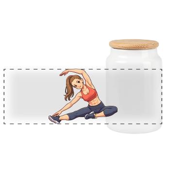 Flexibles Fitness Pose Motiv - Panorama Keksdose mit Holzdeckel - Weiß - Vorne