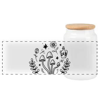 Witchy Mushroom Botanical Cottagecore Design - Panoramic Cookie Jar with Wooden Lid - white - Front