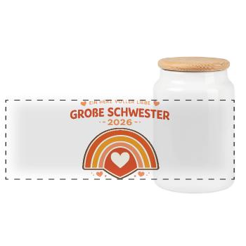 Ein Herz voller Liebe | Große Schwester 2026 Gesch - Panorama Keksdose mit Holzdeckel - Weiß - Vorne