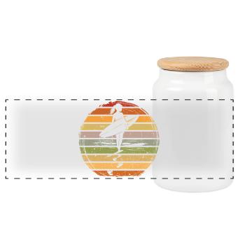 Surferin Mädchen Retro Vintage Sonnenuntergang - Panorama Keksdose mit Holzdeckel - Weiß - Vorne