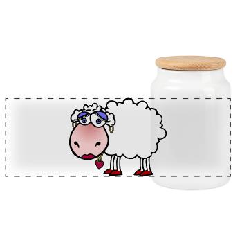 Mouton câlin avec pendentif en forme de cœur - Boîte à biscuits avec couvercle en bois - blanc - Devant