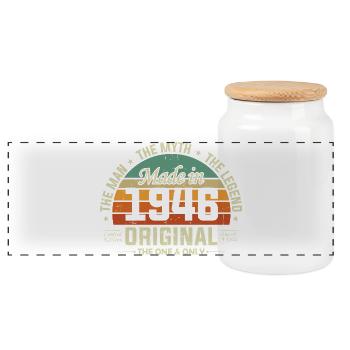 Original 1946 Jahrgang geboren Retro Geburtstag - Panorama Keksdose mit Holzdeckel - Weiß - Vorne