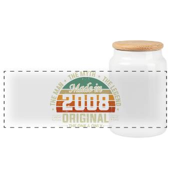 Original 2008 Vintage Born Retro Birthday - Panoramic Cookie Jar with Wooden Lid - white - Front