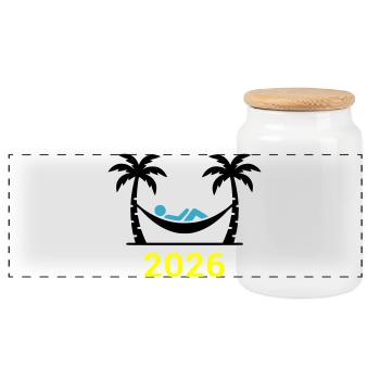 Hammock Palm Trees 2026 - Panoramic Cookie Jar with Wooden Lid - white - Front