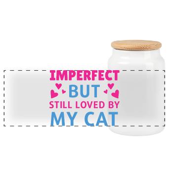 Imperfect loved by cat - Panoramic Cookie Jar with Wooden Lid - white - Front