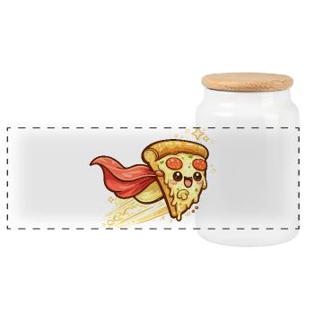 Pizzaheld mit Cape - Panorama Keksdose mit Holzdeckel - Weiß - Vorne