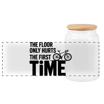 Artistic Cycling Floor Only Hurts First Time Pro  - Panoramic Cookie Jar with Wooden Lid - white - Front