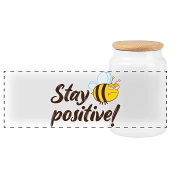 Stay Positive Grumpy Bee Humor Outfit - Panorama Keksdose mit Holzdeckel - Weiß - Vorne