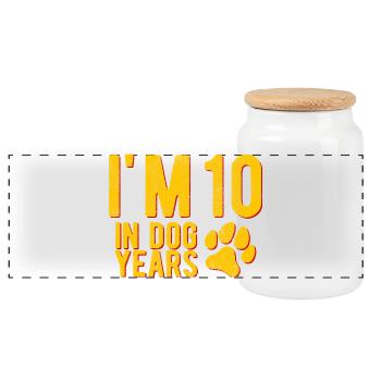 J’ai 10 ans en années de chien, environ 70 ans, anniversaire drôle - Boîte à biscuits avec couvercle en bois - blanc - Devant