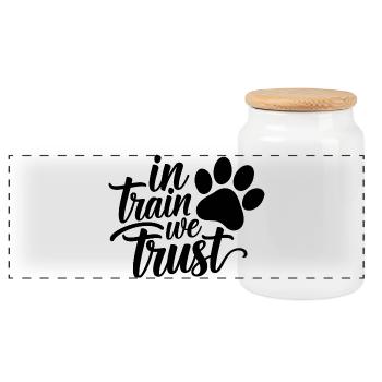  In Train We Trust Hundetrainer Hundeerziehung - Panorama Keksdose mit Holzdeckel - Weiß - Vorne