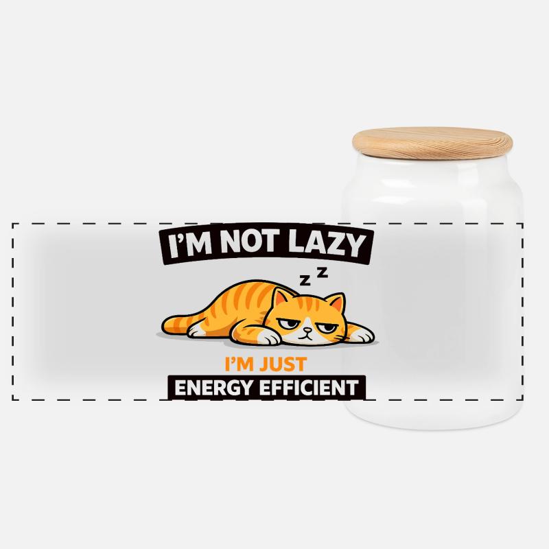 Energy Efficient Cat Nap - Panoramic Cookie Jar with Wooden Lid - white