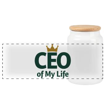 CEO of My Life Krone Statement - Panoramic Cookie Jar with Wooden Lid - white - Front