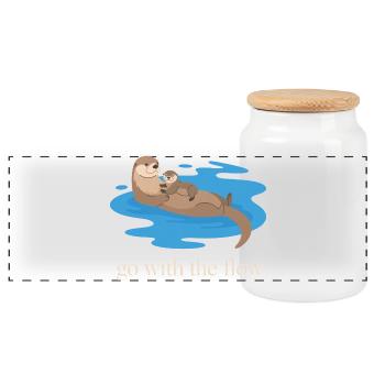 Otter-Duo geht mit dem Strom - Panorama Keksdose mit Holzdeckel - Weiß - Vorne