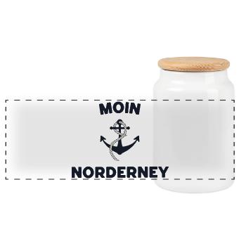 Moin Norderney – Maritime Anchor Design - Panoramic Cookie Jar with Wooden Lid - white - Front