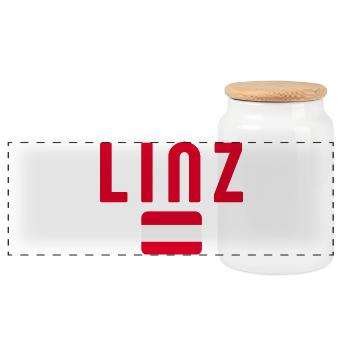 Linzer Österreich-Flagge - Panorama Keksdose mit Holzdeckel - Weiß - Vorne