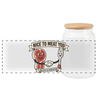 Steak Persillé Humour Grillardin - Panoramic Cookie Jar with Wooden Lid - white - Front