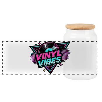 Vinyl Vibes Neon Retro - Panoramic Cookie Jar with Wooden Lid - white - Front