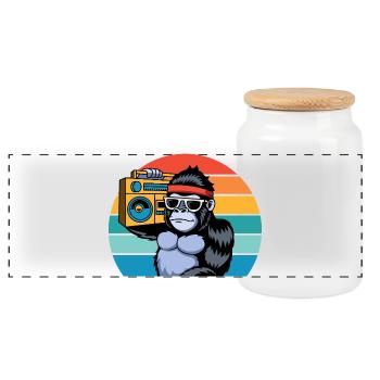 Retro Jungle Vibes for Music & Gorilla Fans - Panoramic Cookie Jar with Wooden Lid - white - Front