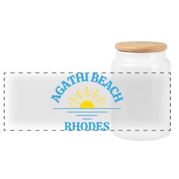 Agathi Beach Rhodes Sunrise - Panoramic Cookie Jar with Wooden Lid - white - Front
