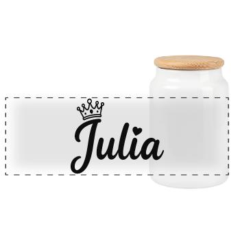 Juliet Name Crown Heart Calligraphy Personalized - Panoramic Cookie Jar with Wooden Lid - white - Front