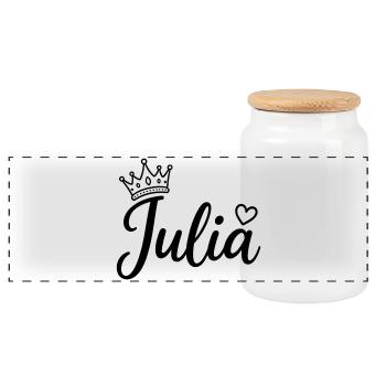 Juliette Nom Couronne Calligraphie personnalisée - Boîte à biscuits avec couvercle en bois - blanc - Devant