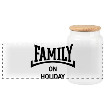 Family On Holiday (Familienurlaub / Konkav / B) - Panorama Keksdose mit Holzdeckel - Weiß - Vorne