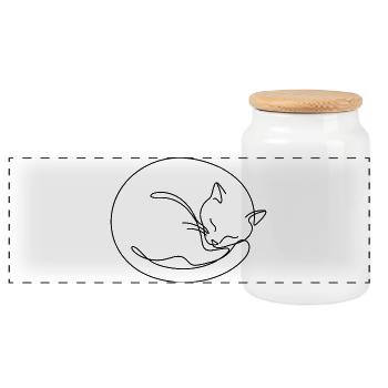 Minimalist Sleeping Cat One Line Art - Panoramic Cookie Jar with Wooden Lid - white - Front
