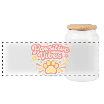 Pawsitive Vibes Pfotenfreude - Panorama Keksdose mit Holzdeckel - Weiß - Vorne