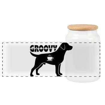 Groovy Hund Kaffee Silhouette Retro - Panorama Keksdose mit Holzdeckel - Weiß - Vorne