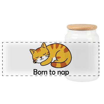 Born to Nap Cat Sleep Design - Panoramic Cookie Jar with Wooden Lid - white - Front