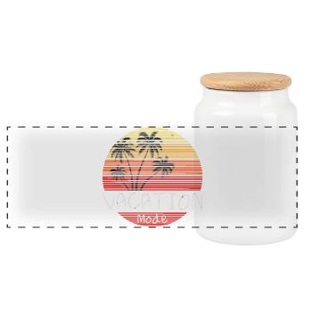 Vacation Mode Retro Palmen Sonnenuntergang Strand - Panorama Keksdose mit Holzdeckel - Weiß - Vorne