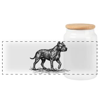 Pitbull Sketch – Minimalistisches Hund Design - Panorama Keksdose mit Holzdeckel - Weiß - Vorne