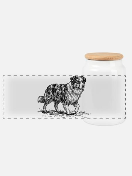 Australian Shepherd Sketch – Hund Design - Panorama Keksdose mit Holzdeckel - Weiß