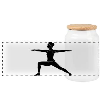 Warrior Yoga Pose Silhouette - Panorama Keksdose mit Holzdeckel - Weiß - Vorne