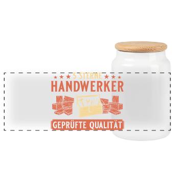 Handwerker 5 Sterne – Heimwerker Profi Qualität - Panorama Keksdose mit Holzdeckel - Weiß - Vorne