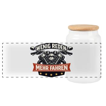 Wenig reden mehr fahren Motorrad Vintage - Panorama Keksdose mit Holzdeckel - Weiß - Vorne
