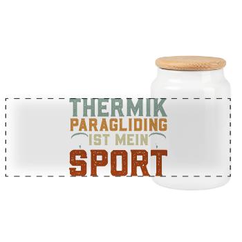 Gleitschirm THERMIK PARAGLIDING IST MEIN SPORT - Panorama Keksdose mit Holzdeckel - Weiß - Vorne