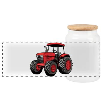 Roter Traktor Cartoon – Landwirtschaftsstil - Panorama Keksdose mit Holzdeckel - Weiß - Vorne