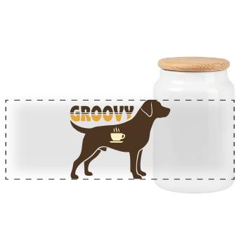 Groovy Hund Retriever Retro - Panorama Keksdose mit Holzdeckel - Weiß - Vorne