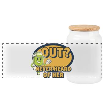 Pickleball Funny Player Out Never Heard Of Her - Panoramic Cookie Jar with Wooden Lid - white - Front