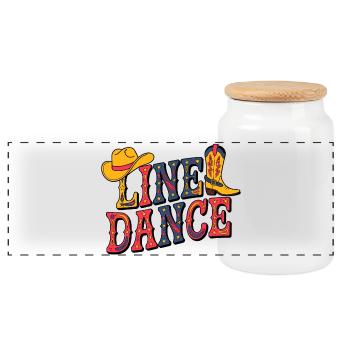 Line Dance Western Illustration - Panoramic Cookie Jar with Wooden Lid - white - Front